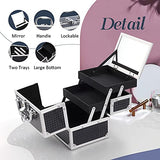 Costravio Estuche de tren de maquillaje, caja de cosméticos, capacidad inteligente, 2 bandejas, organizador de almacenamiento de maquillaje con espejo bloqueable para esmalte de uñas, joyería, organizador de cosméticos para niñas, Glitter Black, Almacenam