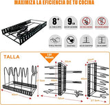 Organizador de Ollas y Sartenes de 8 Capas, Organizador de Sartenes para Armario, Estante de Ollas 3 Métodos de Bricolaje, Ajustable para Almacenar y Organizar Gabinetes de Cocina