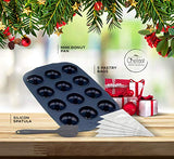Mini Donut Pan Set - Kit combinado de 12 agujeros, fabricante de donuts de silicona antiadherente, 5 bolsas de repostería y espátula - Molde para hornear apto para lavavajillas y horno para donas pequeñas, galletas, arte de resina y más
