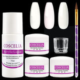 COSCELIA polvo acrílico blanco rosa claro con pincel para decoración de uñas y líquido acrílico para salón de uñas en casa