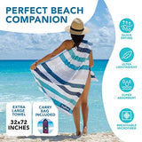 Toalla de playa de microfibra de secado rápido (32 x 72 pulgadas), toallas de playa sin arena, plegable, absorbente, de gran tamaño, ligera, perfecta para viajes, natación, piscina y camping