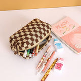 Bolsa de maquillaje para mujer, 1 bolsa de maquillaje de gran capacidad y 1 estuche para lápices, bolsa de almacenamiento para brochas de maquillaje, bolsa de aseo de viaje, Caqui