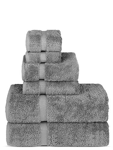 Juego de 6 toallas de algodón turco de lujo para spa y hotel de calidad prémium (2 toallas de baño, 2 toallas de manos, 2 toallas faciales, color gris)
