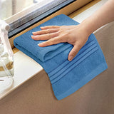 ▶ Toallas Juego de 4  (12 x 12 pulgadas), 100% algodón hilado en anillo, tacto suave y altamente absorbente, toallas esenciales para baño, baño, gimnasio, toalla facial y spa (azul eléctrico)
