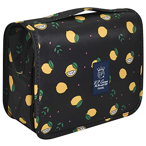 Bolsa de maquillaje de viaje, bolsa de aseo colgante portátil, organizador de maquillaje para el cuidado de la piel, bolsa de cosméticos impermeable, bolsa de regalo para mujeres y niñas, negro (Black Lemon)