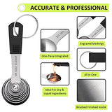 ▶ Juego de 18 tazas medidoras de acero inoxidable, 8 piezas y 9 cucharas medidoras, 1 nivelador, ideal para ingredientes secos y líquidos (negro)