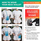 HERO - portafolios para el cuello, soporte para pasaporte con bloqueo RFID, bolsa de viaje fácil de ocultar, Agua