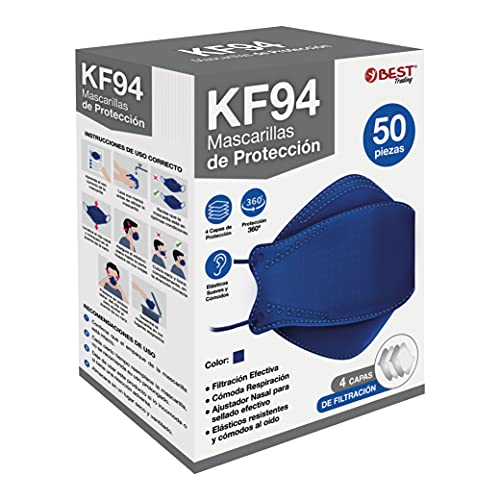 Best Trading 50 Cubrebocas KF94 Ligero y Certificado, Tapabocas con 4 Capas de Protección contra Partículas, Ajustador Nasal Oculto, Tecnología Coreana (Azul Marino)