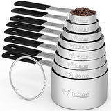 ▶ Juego de 18 tazas medidoras de acero inoxidable, 8 piezas y 9 cucharas medidoras, 1 nivelador, ideal para ingredientes secos y líquidos (negro)