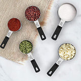 ▶ Juego de 18 tazas medidoras de acero inoxidable, 8 piezas y 9 cucharas medidoras, 1 nivelador, ideal para ingredientes secos y líquidos (negro)