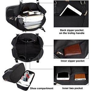 Weekender - Bolsa de viaje de piel sintética, Negro con compartimento para zapatos., Large, Bolsa de noche