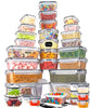 Juego de 34 recipientes de plástico impermeables para guardar alimentos, 34 etiquetas y rotuladores de pizarra, recipientes de plástico transparentes para organizar la cocina y la despensa