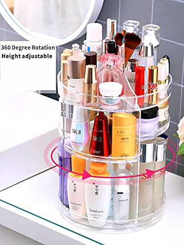 Cq Organizador de maquillaje acrílico giratorio de 360 grados para baño, 4 niveles ajustables giratorios, cajas de almacenamiento de cosméticos y soporte de maquillaje, transparente