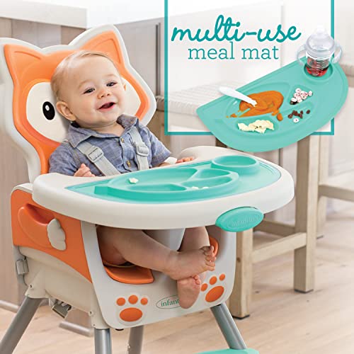 Infantino - Silla de bebé 4 en 1 – Ahorro de espacio, elevador multietapa y silla para niños pequeños con alfombrilla multiusos para comida y charola apta para lavavajillas, en un diseño de zorro