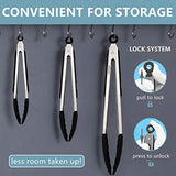 Pinzas de cocina, juego de 3-7, 9, 12 pulgadas, pinzas de cocina de acero inoxidable con puntas de silicona para barbacoa, cocina, ensalada, barbacoa, freír (Black)