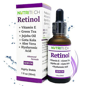 Suero facial de Retinol anti arrugas con Vitamina E, Acido hialuronico, te verde, aceite de jojoba, gotu kola, super concentrado