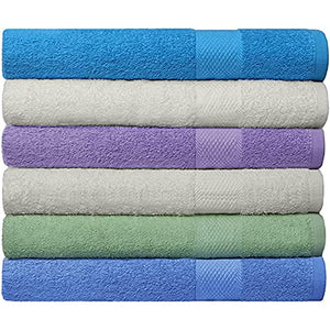 Juego de 6 toallas de baño de algodón súper suave de 400 g/m², de secado rápido, altamente absorbentes, toallas de spa para el baño, toallas de baño de 28 x 55 pulgadas, multicolor