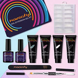 ▶ HavenJanny Kit Uñas de Gel, 4 Colores Gel de Extensión de Uñas, Glitter Polygel Nail Kit con Top Coat y Base Coat, 72 piezas de puntas de uñas, Regalos para Madre, Novia y Amiga (C)