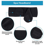 Facial Spa Headband - 2 piezas de maquillaje, ducha, baño, envoltura deportiva, diadema de felpa, toalla elástica ajustable con cinta mágica (negro + gris)