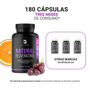 Resveratrol 180 Cápsulas. Ingredientes naturales: Semilla de Uva Roja, Acai y Vitamina C. Resveratrol Plus B Life.