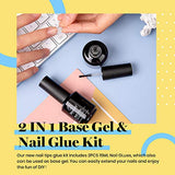 beetles Gel Polish 2 in 1 Nail Glue and Base Gel Kit for Acrylic Nails, 2PCS 15ML Super Strong Brush On Nail Glue Gel for False Nails and Gel Nail Polish, UV/LED Lamp Required