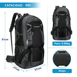 Mochila Impermeable de Viaje - Mochila de Senderismo 60L Mochila para Camping Transpirable y Ligera Mochila Deportiva para Montañismo,Campismo,Deportes al Aire Libre Para Hombre Mujer (Negro)