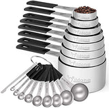 ▶ Juego de 18 tazas medidoras de acero inoxidable, 8 piezas y 9 cucharas medidoras, 1 nivelador, ideal para ingredientes secos y líquidos (negro)