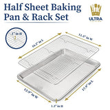 Juego de bandejas de aluminio para hornear con rejilla de refrigeración de acero inoxidable – Tamaño de media hoja de 13 x 18 pulgadas, lados con borde duradero, fácil de limpiar, calidad comercial para cocinar y asar