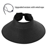 ▶ Sombreros de paja plegables para mujer, sombrero de playa de verano, plegable, visera ancha, estilo profundo, tamaño ajustable, Negro, Talla única