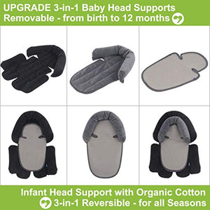 (Black Gray) - COOLBEBE Upgraded 3-in-1 Baby Head Neck Body Support Pillow for Newborn Infant Toddler - Extra Soft Car Seat Insert Cushion Pad, Perfect for Carseats, Strollers, Swings