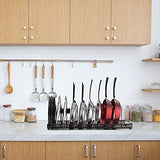 Soporte para Ollas Sartenes con 4 Ganchos y 10 Divisores, Organizador de Gabinete de Cocina Expandible Ajustable para Despensa, Utensilios de Cocina, Horno, Tabla de Cortar, Tapa -Bronceado