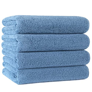 Toalla de baño de Microfibra superabsorbente antipelusa - Secado rápido - 145 x 76 cm - Pack de 4 (Azul)