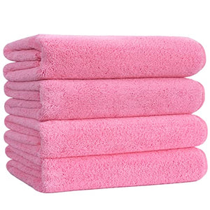 Toalla de baño de Microfibra superabsorbente antipelusa - Secado rápido - 145 x 76 cm - Pack de 4 (Rosa)