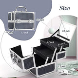 Costravio Estuche de tren de maquillaje, caja de cosméticos, capacidad inteligente, 2 bandejas, organizador de almacenamiento de maquillaje con espejo bloqueable para esmalte de uñas, joyería, organizador de cosméticos para niñas, Glitter Black, Almacenam
