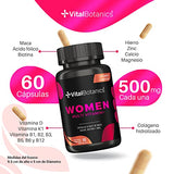 VitalBotanics Women Multivitamin + con 60 capsulas. Multivitamínico para Mujer de Alta Potencia con Colágeno Hidrolizado, Ácido Fólico, Biotina, Hierro, Calcio, Magnesio, Maca, Zinc y Vitaminas D, B1, B2, B3, B5, B6, B12, K1.