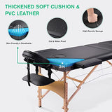 Mesa de masaje profesional ligera, portátil, 3 secciones, 84 pulgadas, cama ancha para pestañas de salón de spa, altura ajustable, marco de madera reforzada, cama facial plegable con bolsa de transporte, color negro