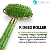 Rodillo Masajeador Facial de Jade, Piedra Gua Sha y Pincel de Silicona | Roller y Guasha en Cristal de Jade Verde 100% Natural | Kit de Masaje Manual para Rostro, Contorno de Ojos y Cuello