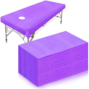 30 piezas de sábanas de mesa de masaje desechables, fundas de cama de spa, fundas de mesa de masaje no tejidas, sábanas planas y bajeras para mesa de masaje, impermeables, 31 x 79 pulgadas, funda de cama grande de pestañas (morado)