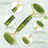 ▶ Masajeador de Jade | Rodillo de Jade Masajeador Facial para Masaje Facial Antienvejecimiento | Rodillo Facial de Piedra de Jade y Gua Sha Set | Perfecto para Belleza de Cuello y Cara | Cuidado de la Piel | Incluye Tablero Gua Sha y Rodillo Estriado