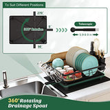 ▶ Escurridor de Trastes con Juego de Drenaje, Escurridor de Platos de Acero Inoxidable para Encimera de Cocina, con Soporte para Utensilios y Alfombrilla de Secadora Adicional, Negro