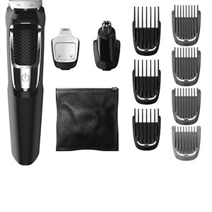 Philips Norelco Multigroomer - Recortadora todo en uno serie 3000, kit de aseo para hombre, 13 piezas, para barba, cara, nariz y oreja, recortadora de pelo y cortapelos sin necesidad de aceite de cuchilla, MG3750/60