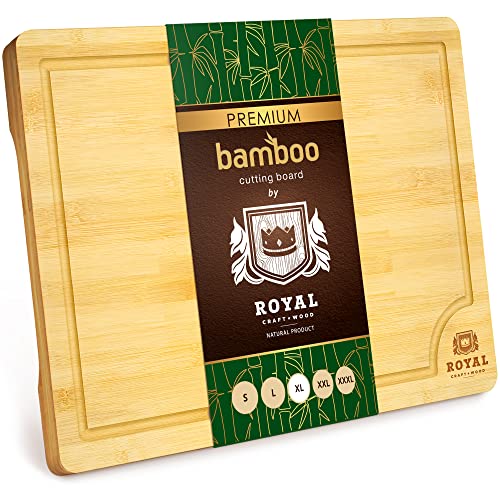 Tabla de cortar de bambú orgánico extragrande con ranura para jugo, la mejor tabla de cortar de cocina para carne (bloque de carnicero), queso y verduras | Bandeja de servicio resistente antimicrobiana con asas - 18 x 12