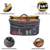 Bolso Organizador Insertar, multifunción Cosmética maquillaje en bolsa inserción dama mujer bolso，Transpirable Bolsa de almacenamiento de viaje con asa Inserte el bolso con cremallera genial para viajar (Gris negro)