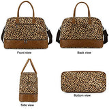 Bolsa de viaje para mujeres y mujeres con compartimento para zapatos y funda para equipaje, Marrón leopardo, M, Estampado de leopardo