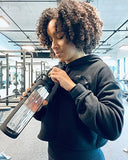 Botella de agua de vidrio de 32 onzas con marcador de tiempo y funda de silicona negra, tapa extra, botellas de agua de vidrio motivacionales, reutilizables, boca ancha, a prueba de fugas, botella de vidrio de 1 litro, sin BPA