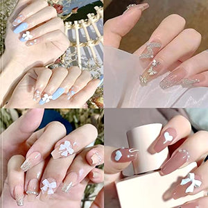Paquete de 4 uñas postizas mate, 96 hojas de parches para uñas, contiene 8 hojas de pegamento de gelatina para salón de uñas, decoración de uñas florales para mujeres y niñas (Sección larga - 4pk)