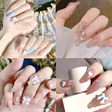 Paquete de 4 uñas postizas mate, 96 hojas de parches para uñas, contiene 8 hojas de pegamento de gelatina para salón de uñas, decoración de uñas florales para mujeres y niñas (Sección larga - 4pk)