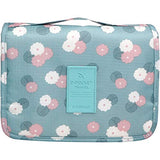 Bolsa de Viaje Cosmético Maquillaje Portátil Multifunción, Bolso del almacenaje del almacenaje del bolso de la toalla con el gancho colgante para viajar (Azul Flores)