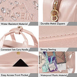 Bolsa de tocador, bolsa de maquillaje de viaje colgante para mujeres, grandes bolsas de cosméticos impermeorganizador de viaje contenedor de tamaño completo con soportes de banda elástica para artículos de toc, cosméticos, cepillos, botella, rosa