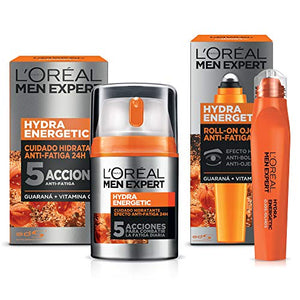 Kit Hydra Energetic, crema para hombre y roll on anti ojeras con extracto de Vitamina C y Guarana. L'Oréal Paris Men Expert